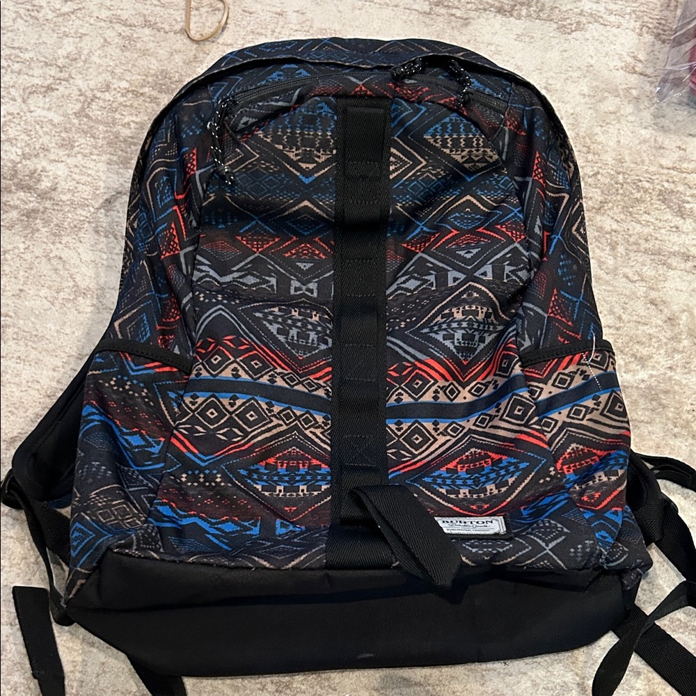 Burton Aztec Patterned Backpack With Black Accents - image 8